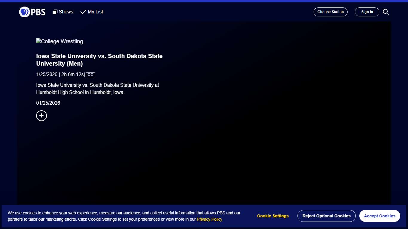 College Wrestling Iowa State University vs. South Dakota State University (Men) Season 38 PBS